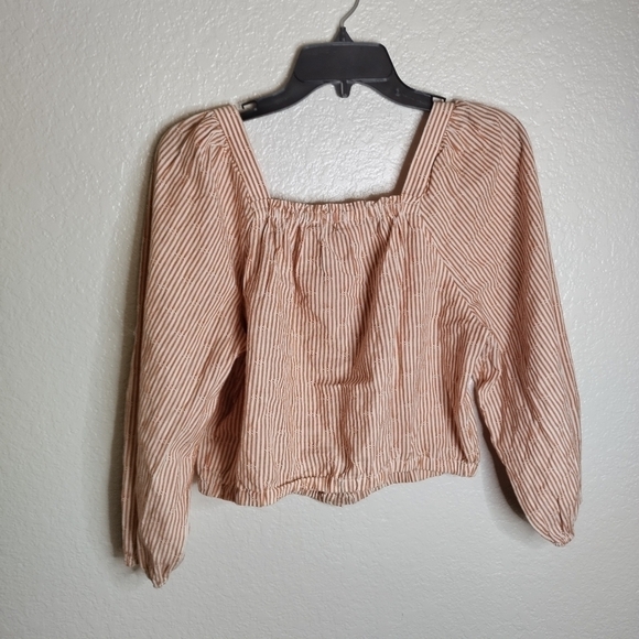 Madewell Puff-Sleeve Button-Front Crop Top in Embroidered Stripe sz M - Picture 7 of 8